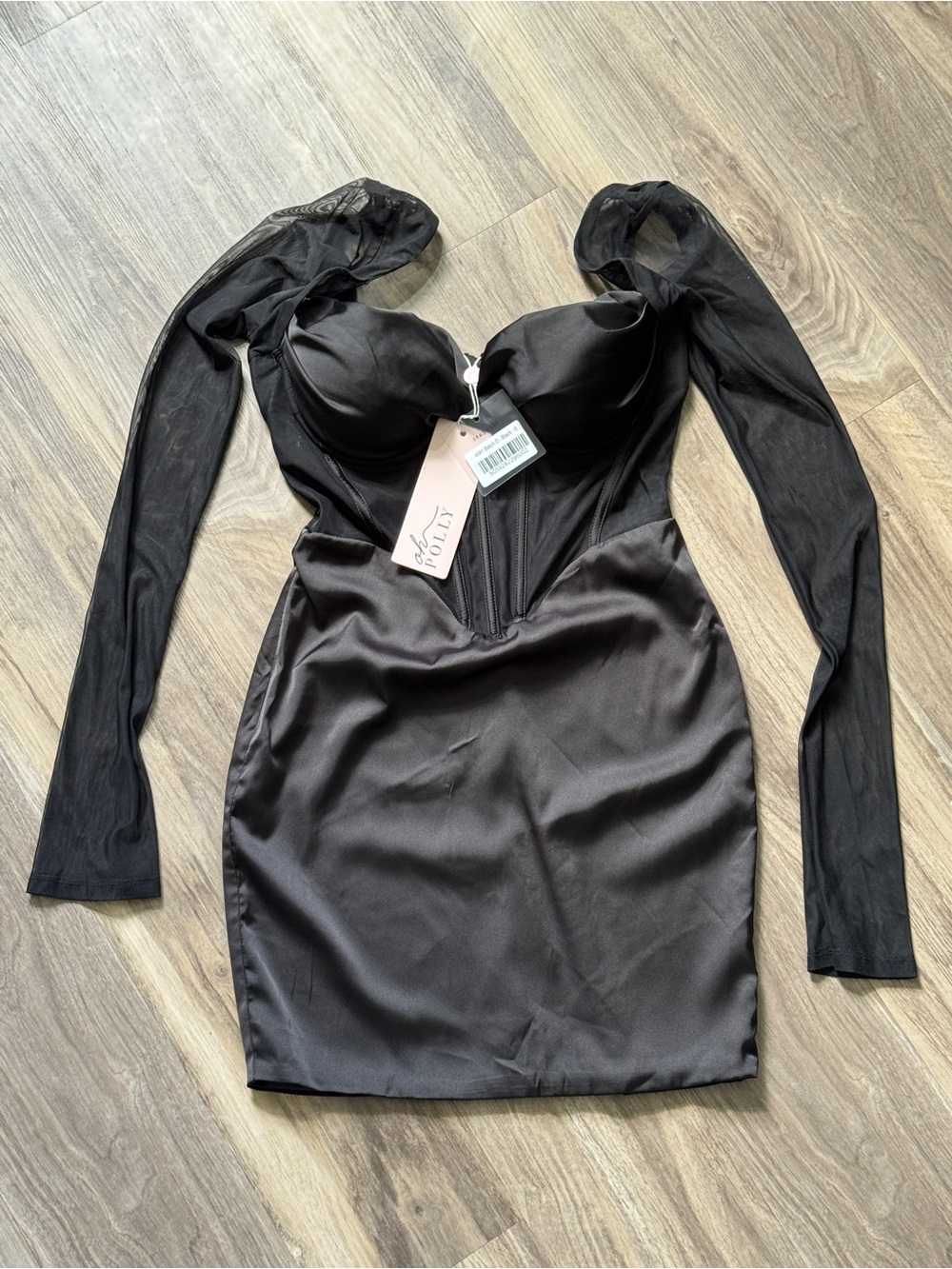 Oh Polly Lorient Long Sleeve Mesh Corset Mini Dress Black NWT size 4